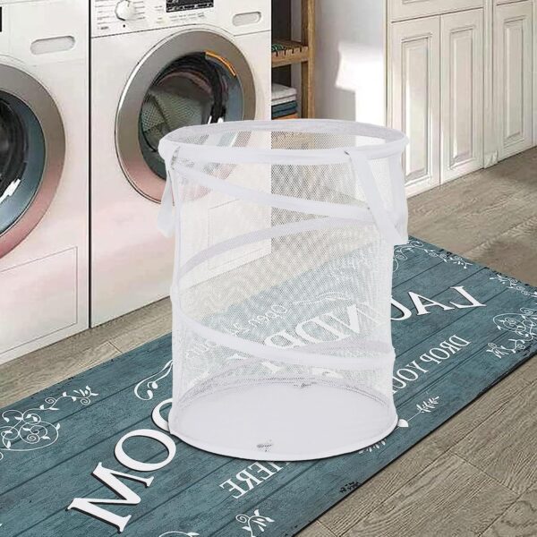 Large Collapsible Laundry Basket Foldable Mesh  Up Hamper With Handles For Laundry Room, Bath, Kids Room, College Dorm, Travel, Storage Organizer White - Image 2