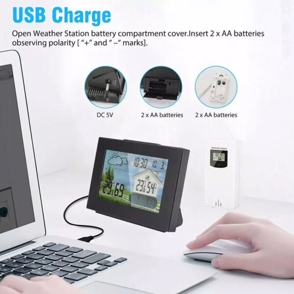 Wireless Weather Station Clock Digital Thermometer Temperature Indoor&Outdoor. - Image 2