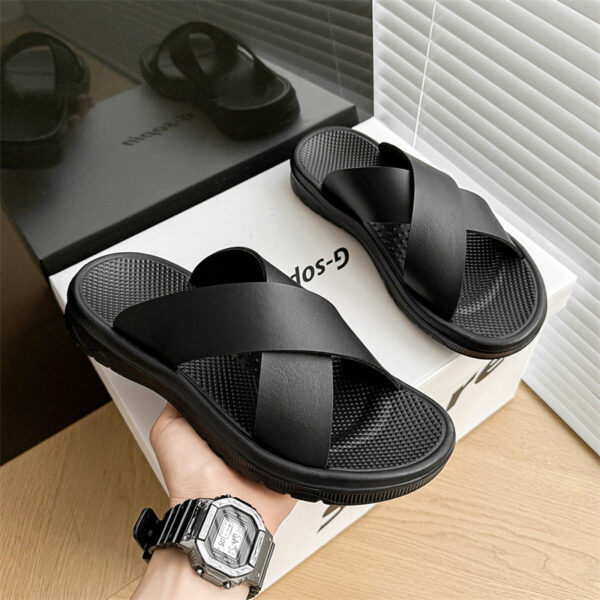 Leather Cross Plus Size Beach Casual Slippers Men - Image 4