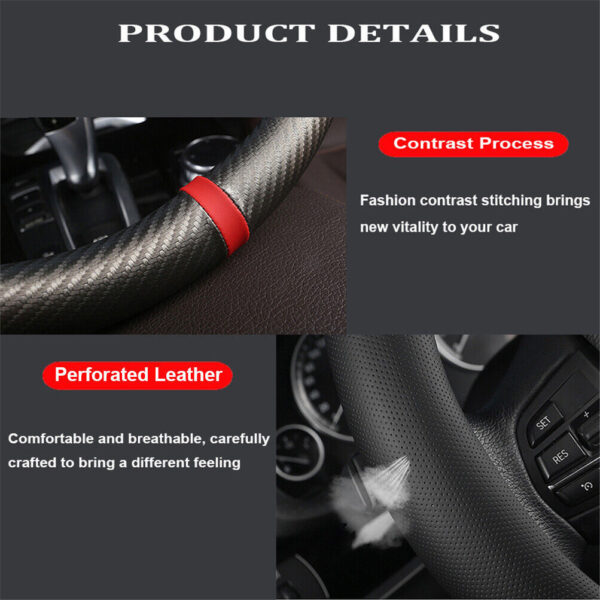 Carbon Fiber Perforated Leather Car Steering Wheel Cover 38cm Universal Interior - Image 9