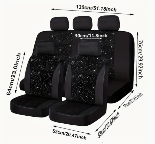 Five-seater Black Rhinestone Car Seat Cover - Image 5
