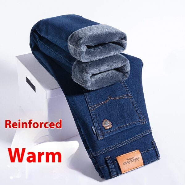 Fleece-lined Men's Loose Straight Plus Size Jeans - Image 4