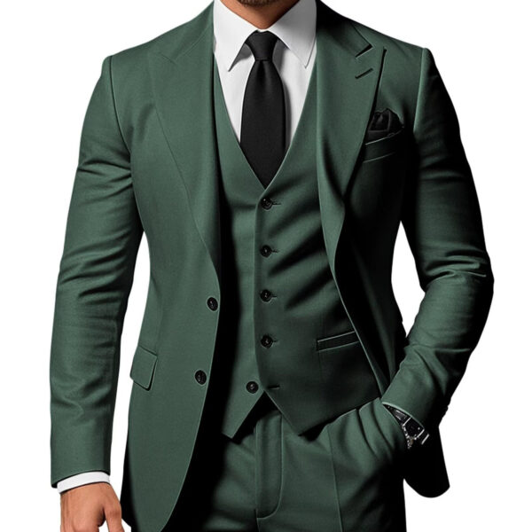Men's Solid Color 2-piece Buckle Casual Jacket Vest Pants Set - Image 8