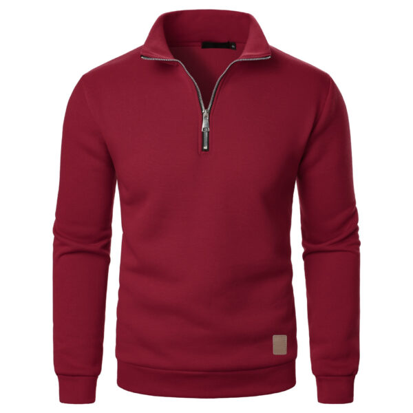 Men's Stand Collar Half Zip Long-sleeved Sports Casual Solid Color Fleece Top - Image 2