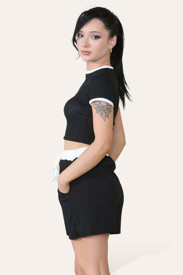 Ribbed Contrast Waistband Top And Short Set - Image 2