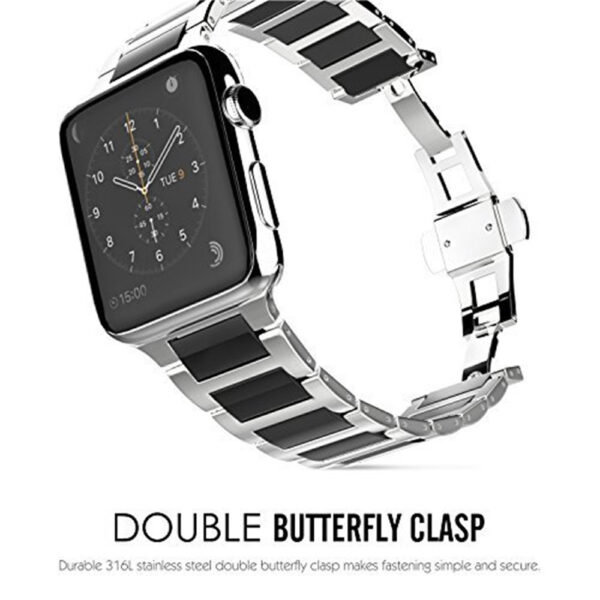 Universal Stainless Steel And Black Ceramics Apple Stainless Steel Strap - Image 5
