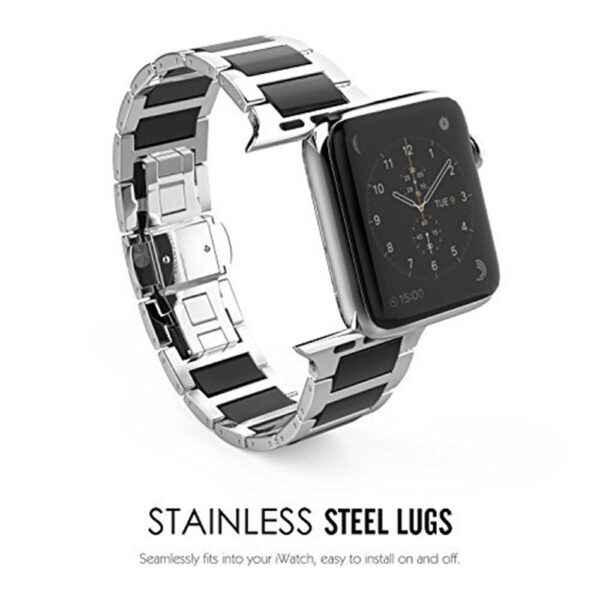 Universal Stainless Steel And Black Ceramics Apple Stainless Steel Strap - Image 3