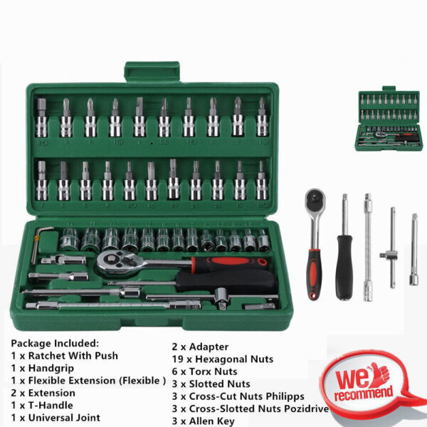 52pc Metric Socket Set Ratchet Torx Wrench Kit 1-4 Drive Repair Tool With Case - Image 7