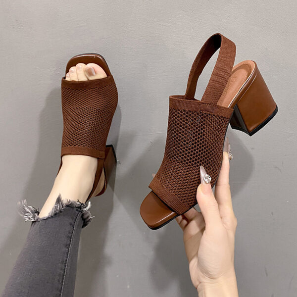 European And American Flying Woven High Heel Chunky Heel Sandals For Women - Image 2