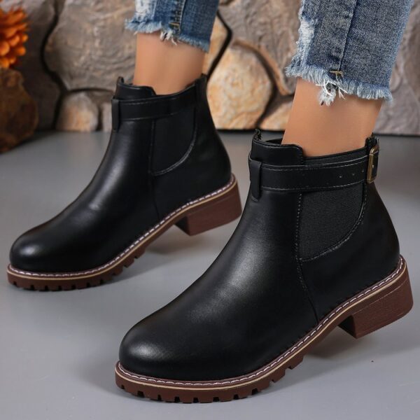 Belt Buckle Decoration Round Head Ankle Boots - Image 5
