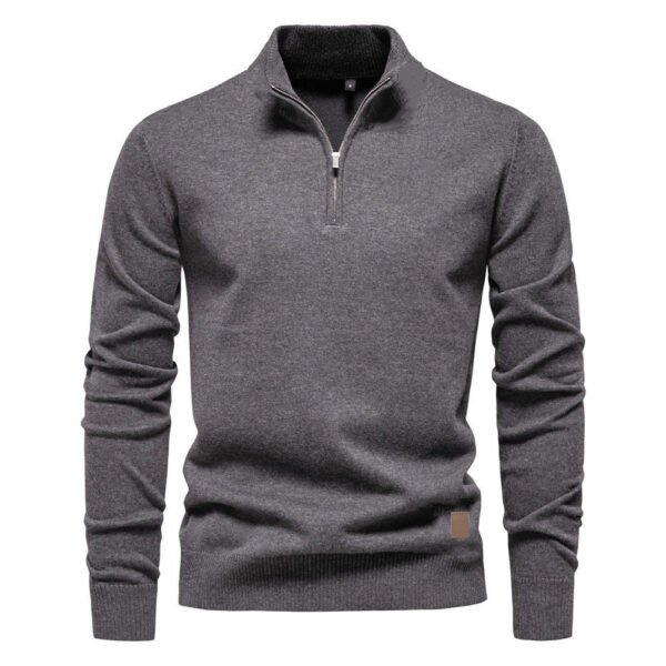 Men's Stand Collar Half Zip Long-sleeved Sports Casual Solid Color Fleece Top - Image 5