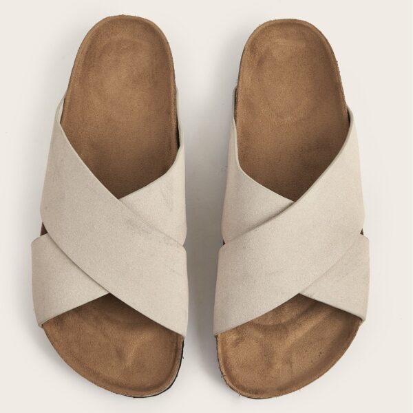 European And American Plus Size Khaki Round Toe Cross Roman Style Slip-on Flat Sandals - Image 3