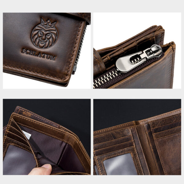 First Layer Cowhide RFID Anti-theft Swiping Leather  European And American Retro Men's Short Vertical Wallet - Image 10