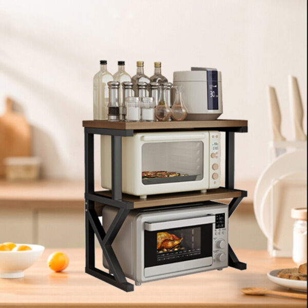 3 Tier Expandable Microwave Oven Rack Stand Storage Holder Kitchen Corner Shelf - Image 2