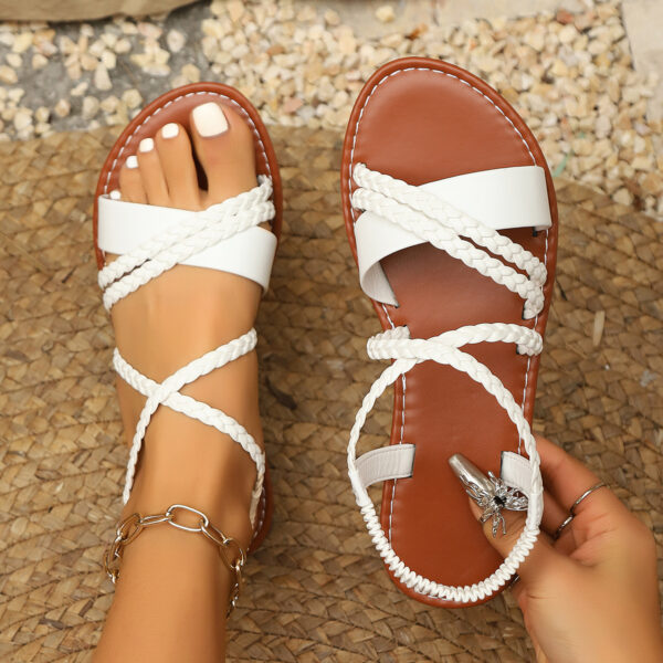 Women's Summer Elastic Band Slip-on Comfortable Lightweight Roman Flat Sandals - Image 4