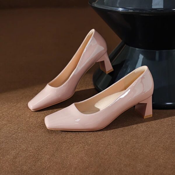 Classic Style High Heel Patent Leather Square Toe Light Luxury French Shoes - Image 5