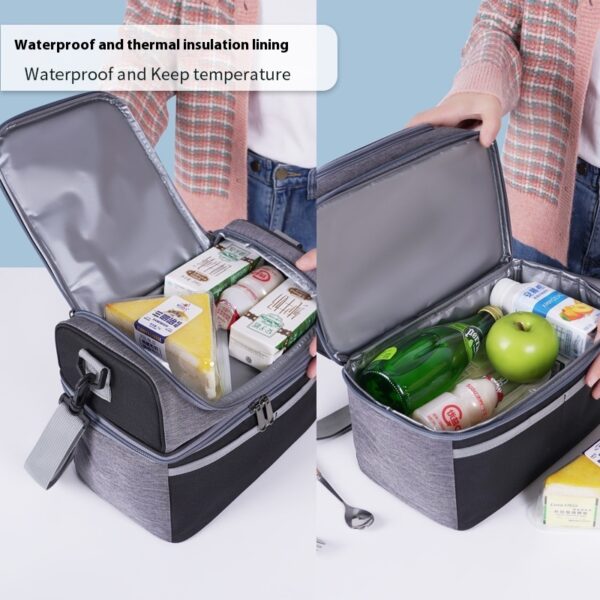 Double-layer Color Matching Lunch Bag Thick Aluminum Foil Large Capacity Insulated Bag - Image 4