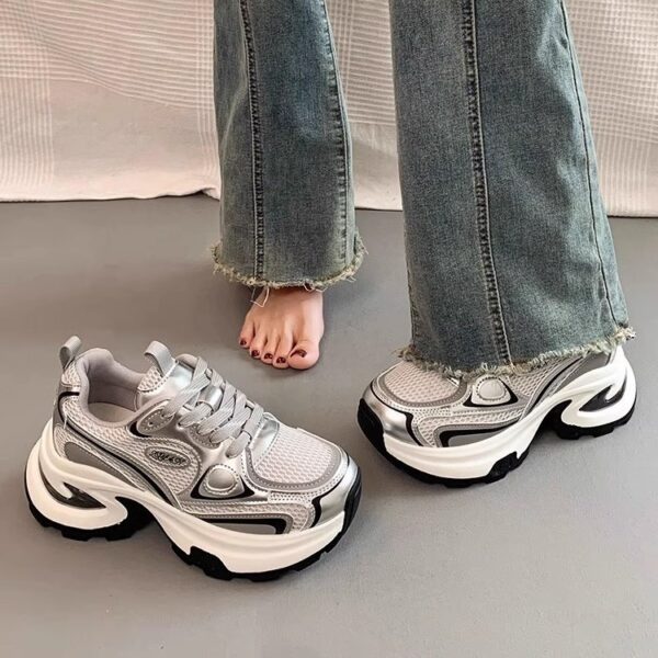 Mesh Breathable Clunky Sneakers Women's Platform Height Increasing Leisure Sneaker - Image 3