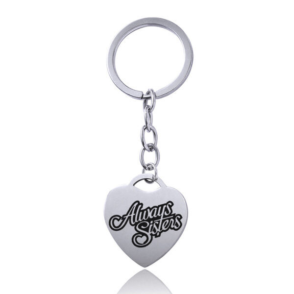 Stainless Steel Heart Sisters Best Friends Inspirational Keychains - Image 3