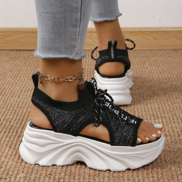 Women's Shoes Fashion Hollowed-out Mid Heel Mesh Sports Platform Sandals - Image 5