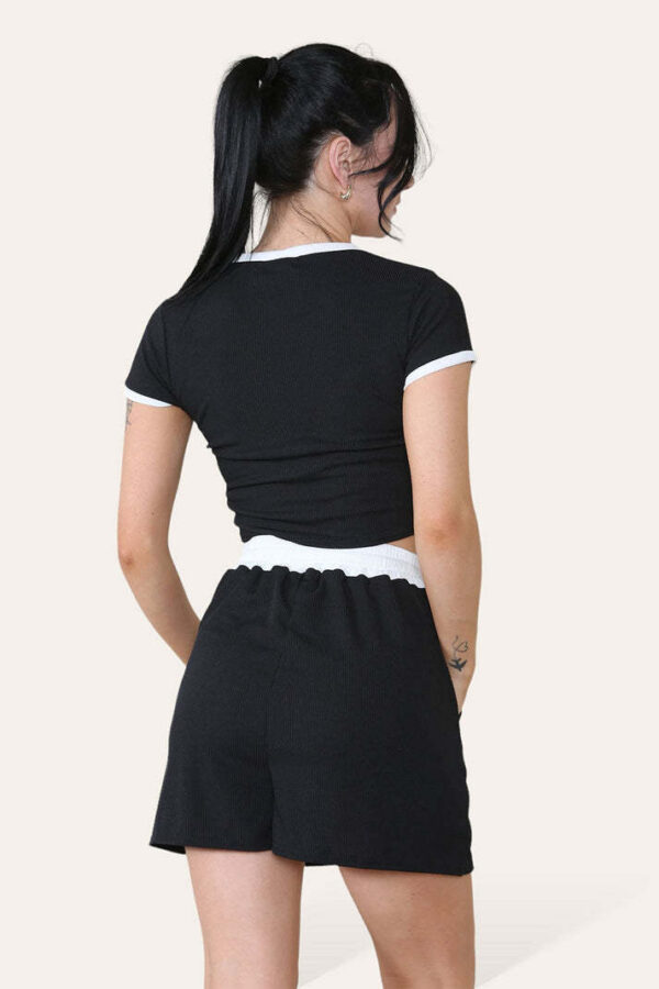 Ribbed Contrast Waistband Top And Short Set - Image 3