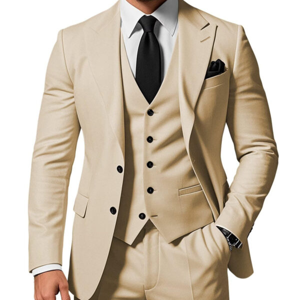 Men's Solid Color 2-piece Buckle Casual Jacket Vest Pants Set - Image 10