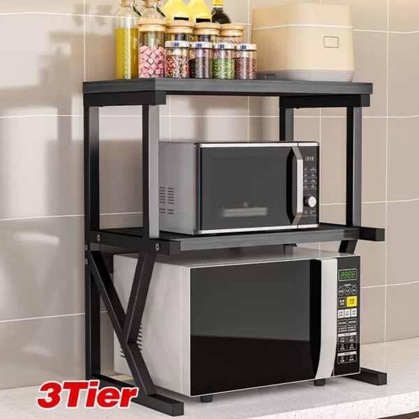 3 Tier Expandable Microwave Oven Rack Stand Storage Holder Kitchen Corner Shelf - Image 3