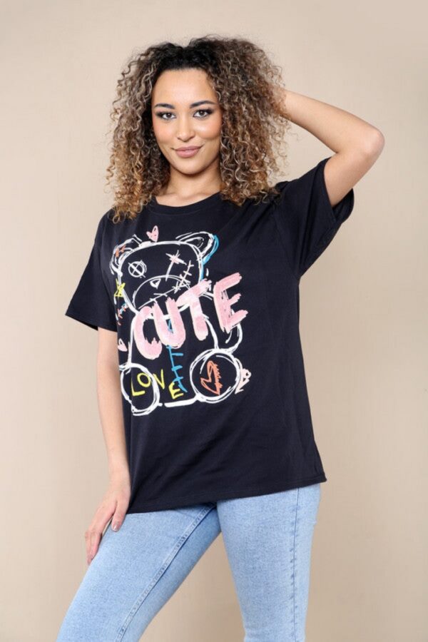 Ladies Cute Printed Short Sleeves T Shirt Top - Image 2