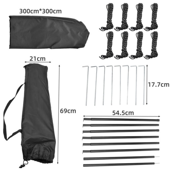 3x3 M Tarpaulin Waterproof Camping Tarp Shelter Tent Awning With Poles Kit UK - Image 2
