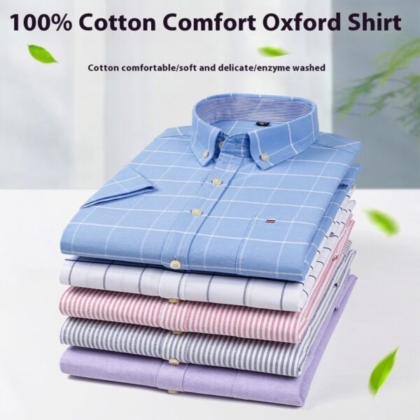 Men's Cotton Short Sleeve Plaid Shirt Casual - Image 3