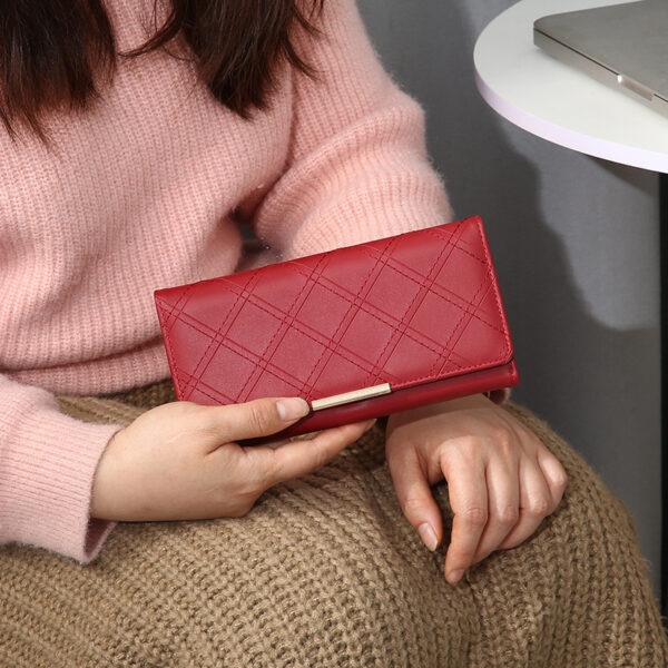 Women's Embroidery Thread Rhombus Clutch Wallet Large Capacity - Image 4
