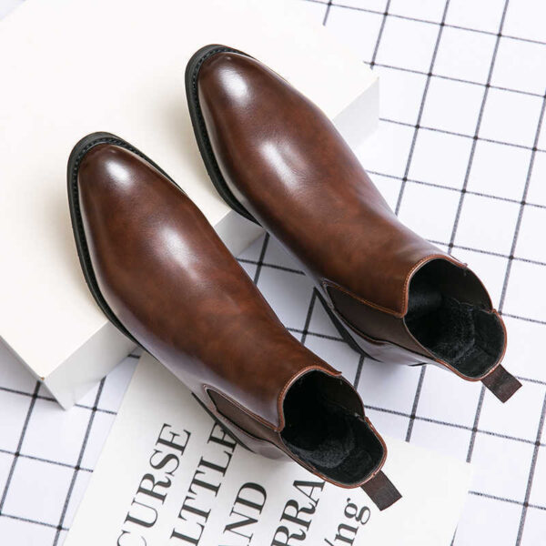 High-top Leather Shoes Men's Pointed Chelsea Booties - Image 3