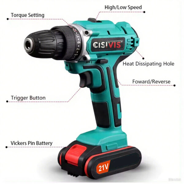 2 Battery Cordless Drill 21V Electric Screwdriver Set Combi Driver High Power UK - Image 2