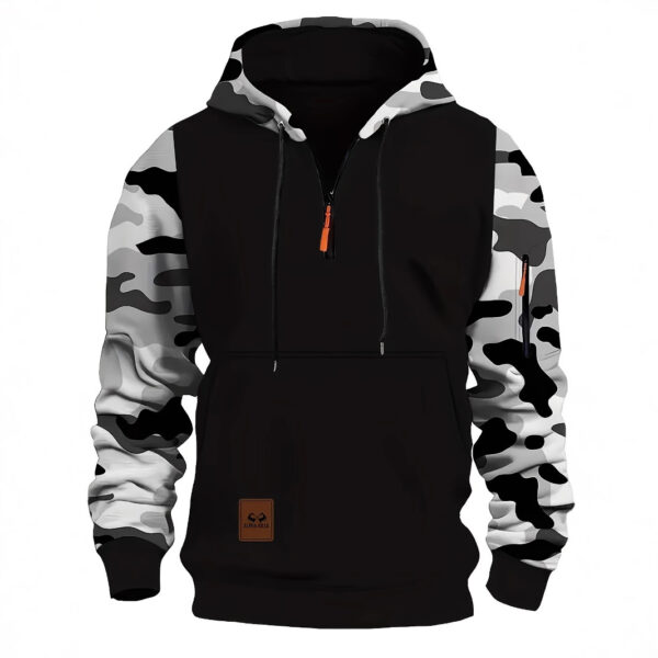 Stitching Hooded Men's Fashion Camouflage American Vintage Zipper Sweater - Image 5