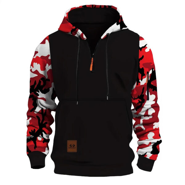 Stitching Hooded Men's Fashion Camouflage American Vintage Zipper Sweater - Image 7