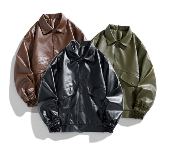 Embroidery New Men's PU Leather Coat - Image 5