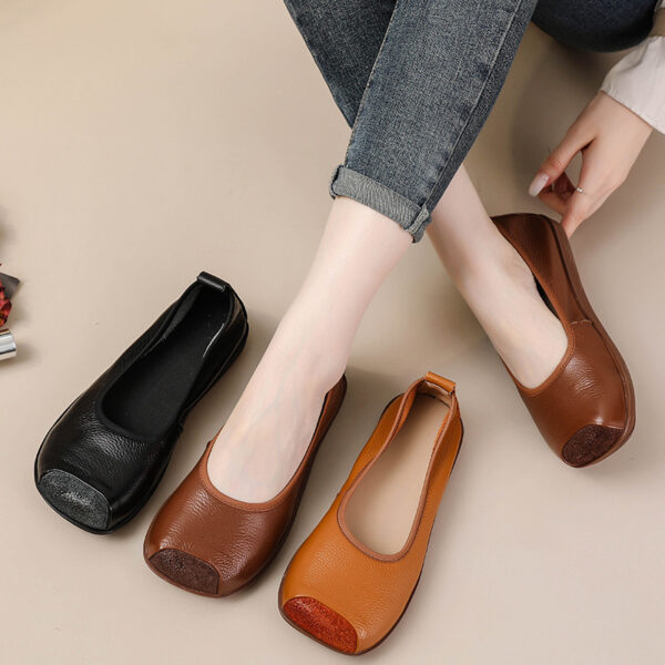 First Layer Cow Autumn Leather Shoes Flat Heel Comfort - Image 3