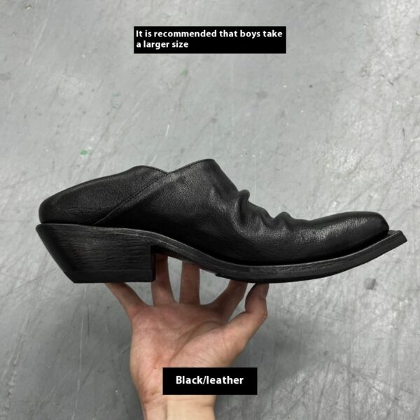 Black Retro Unisex Small Leather Shoes With Height Increase - Image 7