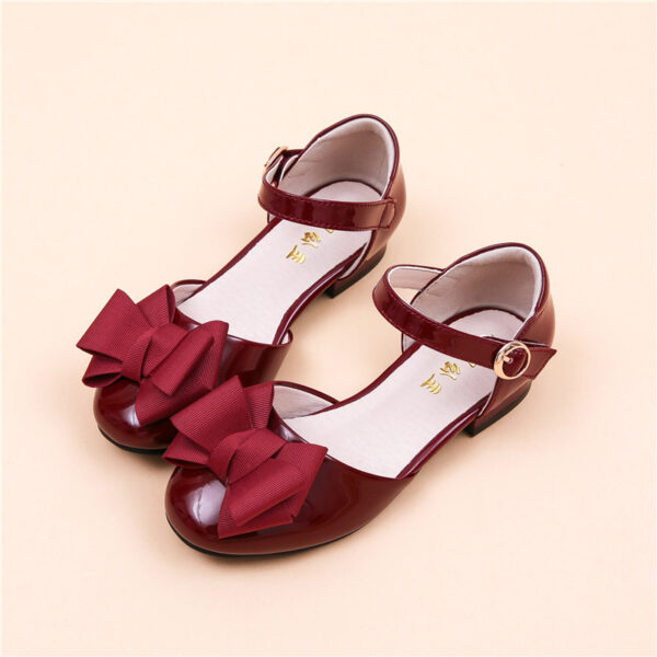 Big Kids' Hollow Velcro Patent Leather Shoes With Bow - Image 4
