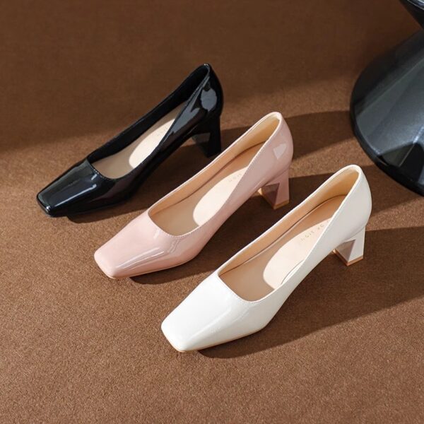 Classic Style High Heel Patent Leather Square Toe Light Luxury French Shoes - Image 7