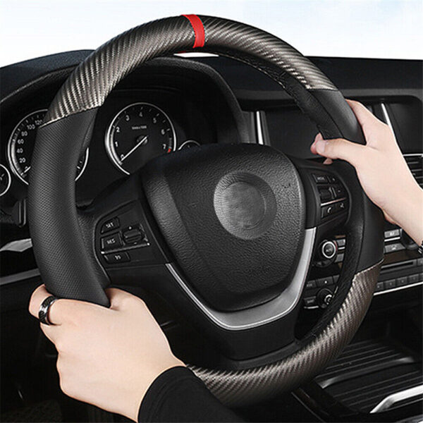 Carbon Fiber Perforated Leather Car Steering Wheel Cover 38cm Universal Interior - Image 4