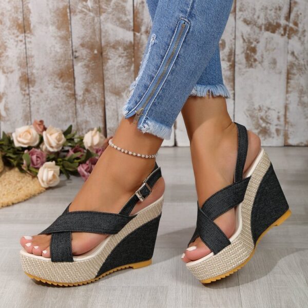 Women's Denim Cross Buckle Sandals - Image 6