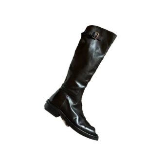 Washed Horse Leather Belt Buckle Thick Bottom Thigh High Boots Women
