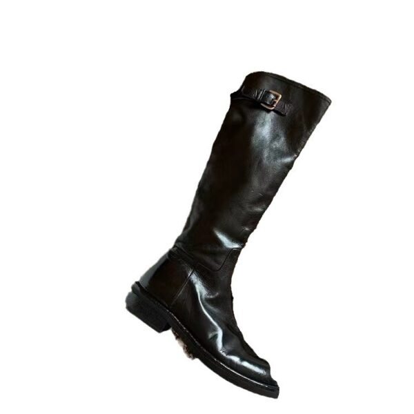 Washed Horse Leather Belt Buckle Thick Bottom Thigh High Boots Women