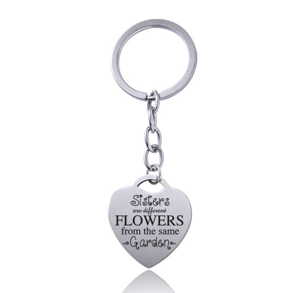 Stainless Steel Heart Sisters Best Friends Inspirational Keychains - Image 2