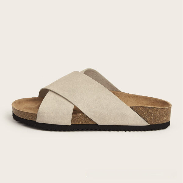 European And American Plus Size Khaki Round Toe Cross Roman Style Slip-on Flat Sandals - Image 2