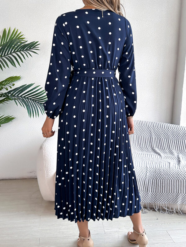 Spring Summer Elegant Long Dress Cross V-Neck Contrast Polka Dot Long Sleeve Pleated Bridesmaid Dresses - Image 3