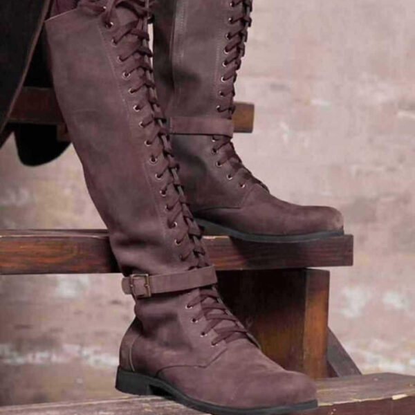 Long Boots Female High Tube Lace-up Low Heel - Image 5
