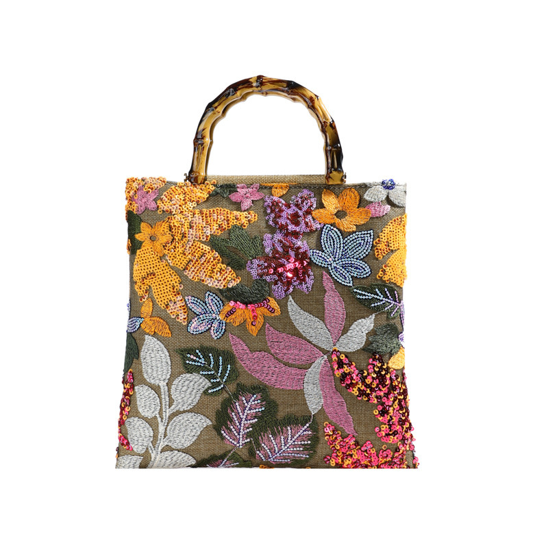 Colorful Sequins Vintage Embroidered Bamboo Handbag - Image 4