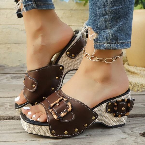 Plus Size Trend Platform Wedge Sandals Rivet - Image 3